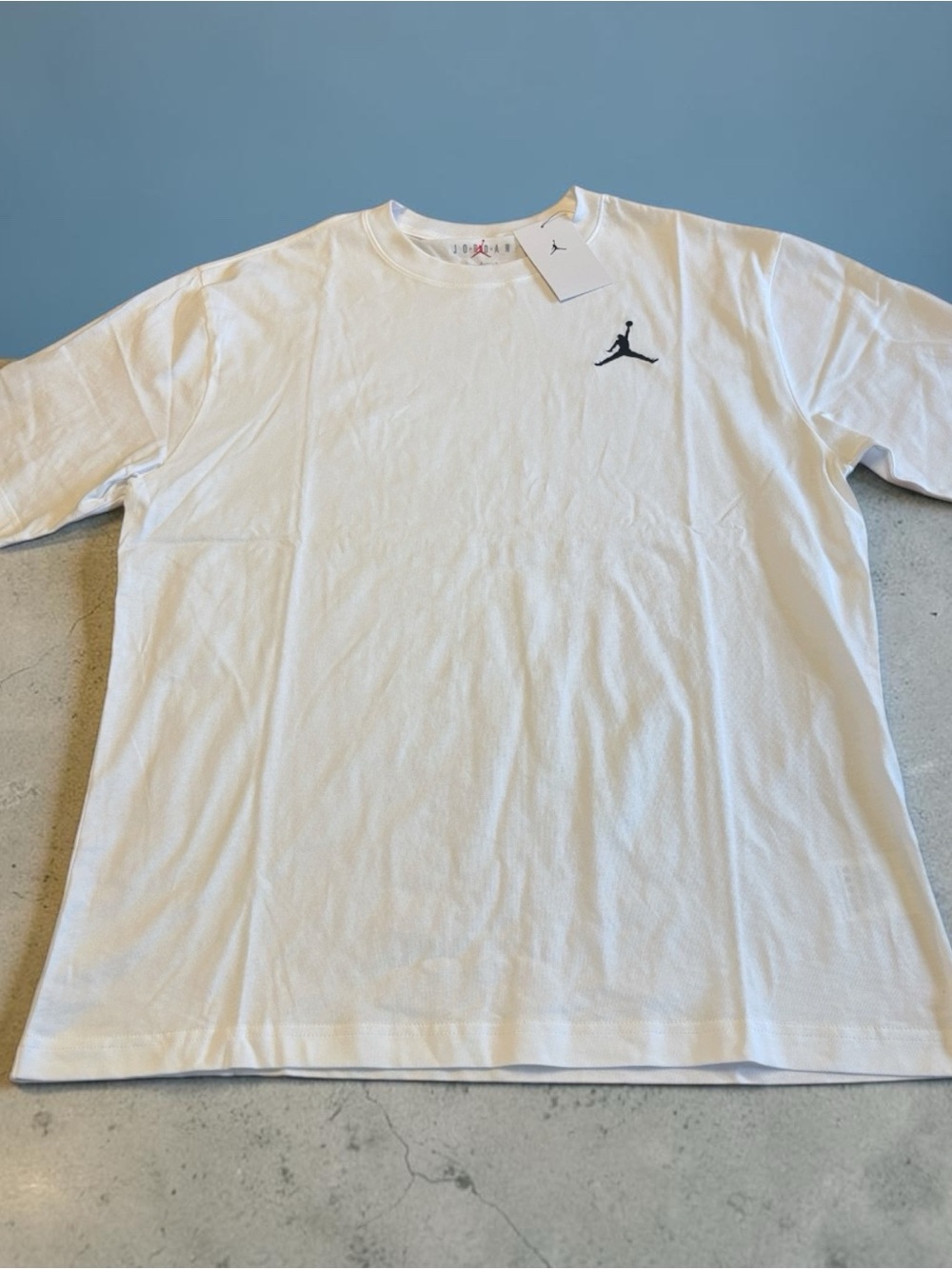 Jordan White Short-Sleeve Crewneck T-Shirt with Black Jumpman Logo NWT